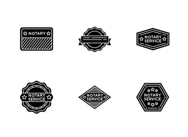 Notary service stamps black glyph icons set on white space. Apos — ストックベクタ