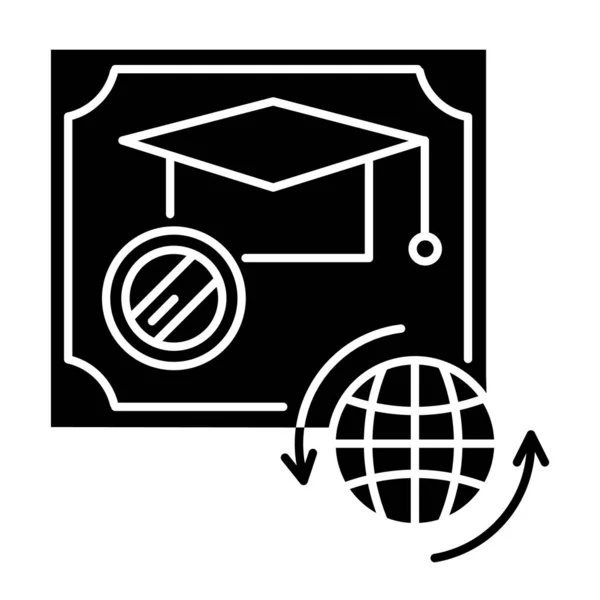 Ikona černého glyfu s diplomem. Školní vysvědčení. Potvrzení promoce — Stockový vektor