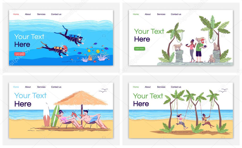 Indonesia tourism landing page vector template. Diving. Monkey f