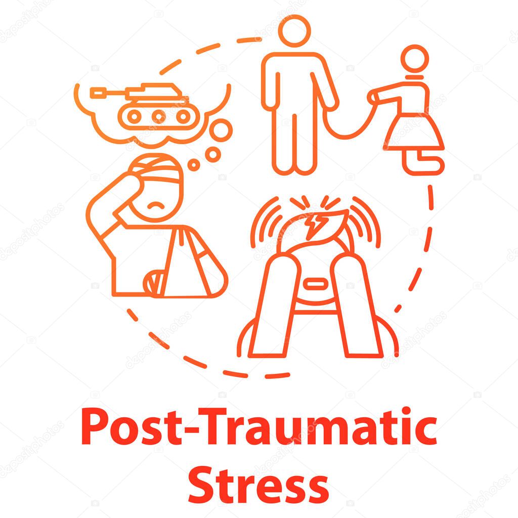 Post traumatic stress concept icon. PTSD. Horrifying memories. M