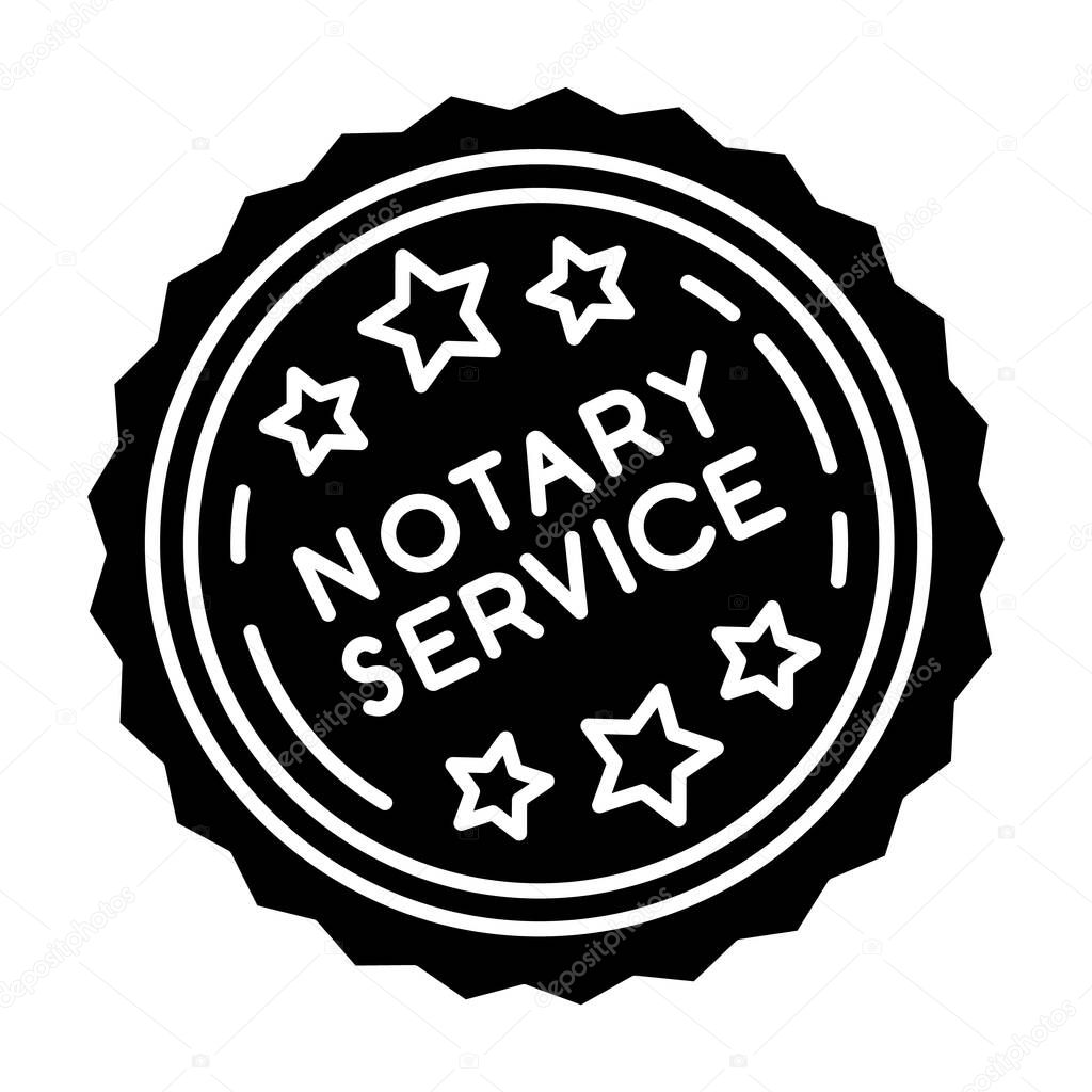 Notary services stamp mark black glyph icon. Apostille and legalization. Notarization. Notarized document. Validation, confirmation. Silhouette symbol on white space. Vector isolated illustration