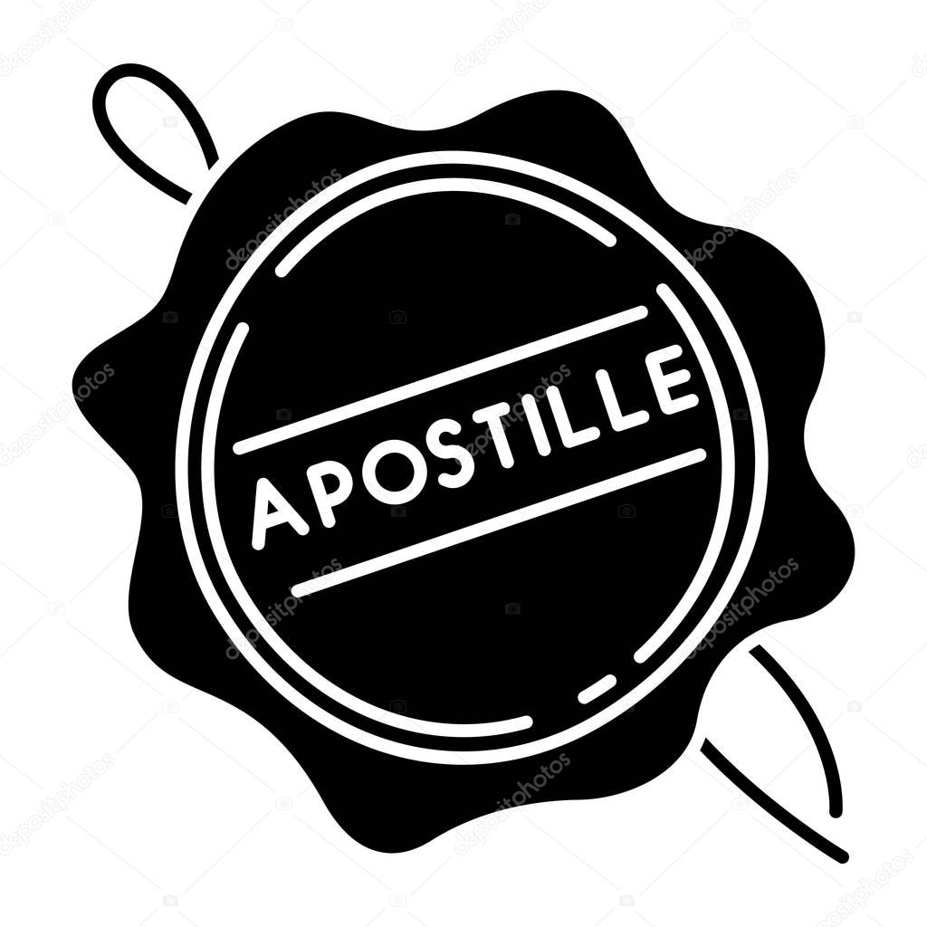 Apostille wax seal black glyph icon. Notary services stamp. Lega