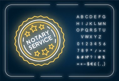 Notary services stamp mark neon light icon. Apostille and legali