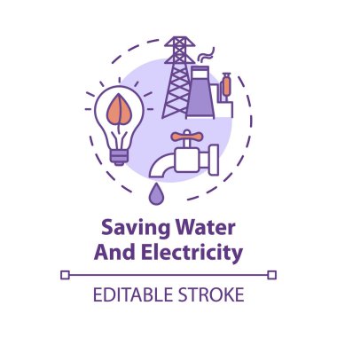 Su ve elektrik kavramı ikonu tasarruf ediliyor. Sorumlu kaynak 