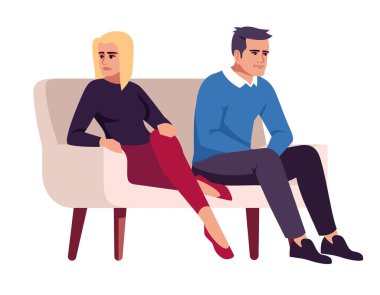 Couple on couch semi flat RGB color vector illustration. People 