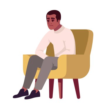 Man in armchair semi flat RGB color vector illustration. Guy fee