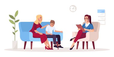 Family therapy session semi flat RGB color vector illustration. 