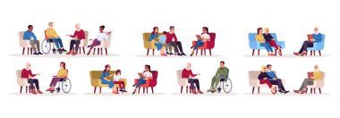 Psychology consultation flat vector illustrations set. Private a