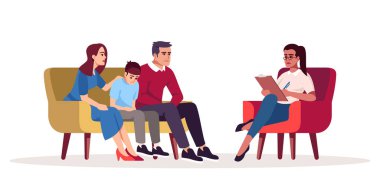 Family therapy session semi flat RGB color vector illustration. 