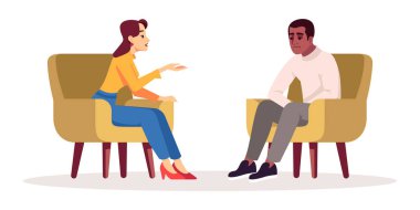 Therapy session semi flat RGB color vector illustration. Intervi