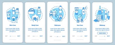 Skicare mobil uygulama sayfası ekranında konseptlerle birlikte. Güneş kremi