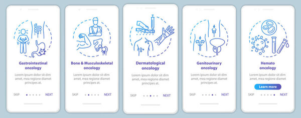Oncology onboarding mobile app page screen with concepts. Cancer