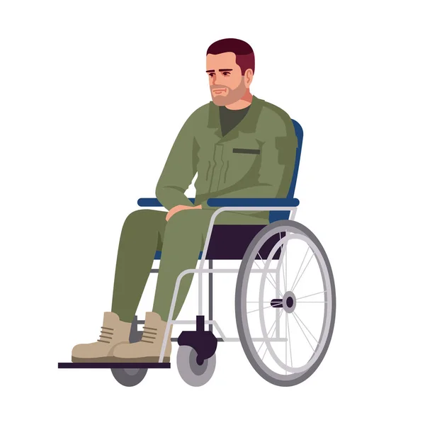 Man in wheelchair semi flat RGB color vector illustration. Forme — Stock Vector