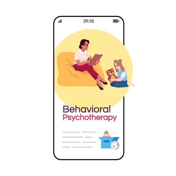 Behaviorální psychoterapie kreslený smartphone vektorové obrazovce aplikace. C — Stockový vektor