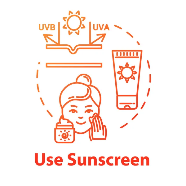 Use sunscreen, sunblock cream and lotion concept icon. Facial sk — ストックベクタ