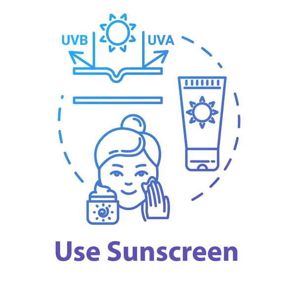 Use sunscreen, UVB and UVA, sunblock cream and lotion concept ic — ストックベクタ