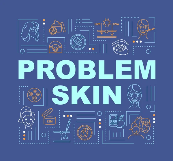 Banner de conceptos de palabras de piel problema. Cosmetología y dermatología . — Archivo Imágenes Vectoriales