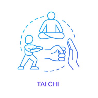 Tai Chi konsept ikonu. Geleneksel Çin dövüş sanatı fikri ince çizgi çizimi. Doğu pratiği, savunma eğitimi ve meditasyon teknikleri. Vektör izole edilmiş ana hatlı Rgb renk çizimi