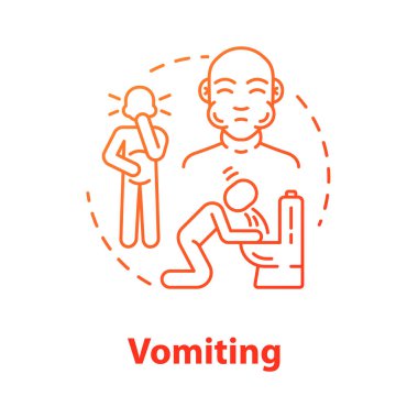Kusma konsepti ikonu. Karnım ağrıyor. Mide zehirlenmesi. Akşamdan kalmalıktan kusmak. Gastrit ve mide bulantısı. Grip belirtileri ince çizgi çizimi. Vektör izole edilmiş RGB renk çizimi