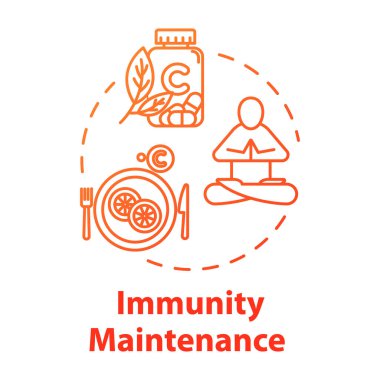 Immunity maintenance concept icon. Cure for virus. Food with vitamin C. Supplement capsules. Strong health. Influenza prevention idea thin line illustration. Vector isolated outline RGB color drawing clipart