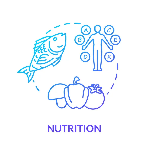 Icône concept de nutrition. Une alimentation saine, une alimentation équilibrée idée mince ligne illustration. Aliments biologiques, consommation naturelle de vitamines. Schéma vectoriel isolé dessin couleur RVB — Image vectorielle