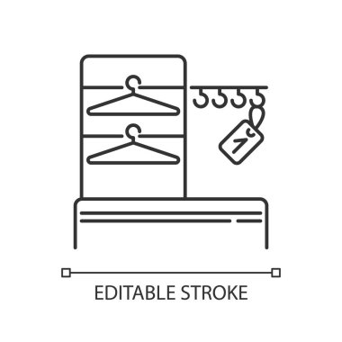 Kostüm pikseli mükemmel doğrusal simge. İnce çizgi özelleştirilebilir illüstrasyon. Soyunma odası, boş vestiyer sembolü. Titreşimli vestiyer vektör izole ana hat çizimi. Düzenlenebilir vuruş