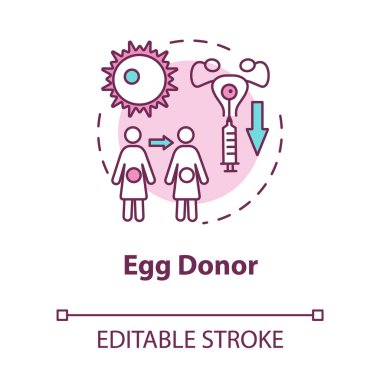 Egg donor concept icon. Female infertility treatment. Embryos donation. Reproductive technology idea thin line illustration. Vector isolated outline RGB color drawing. Editable stroke clipart
