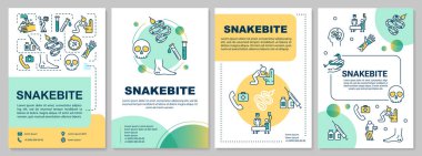 Snakebite, reptile poison action and first aid brochure template. Flyer, booklet, leaflet print, cover design with linear icons. Vector layouts for magazines, annual reports, advertising posters clipart