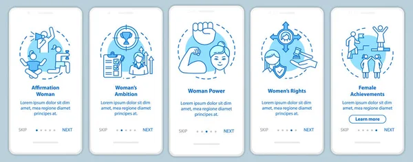 Perempuan Power Onboarding Layar Halaman Aplikasi Mobile Dengan Konsep Kesetaraan - Stok Vektor