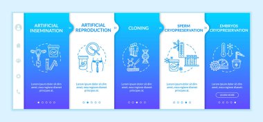 Üreme teknolojisi vektör şablonunda. Suni döllenme. Kısırlık tedavisi. Simgeli ilgili mobil web sitesi. Web sayfası basamak ekranları. RGB renk kavramı