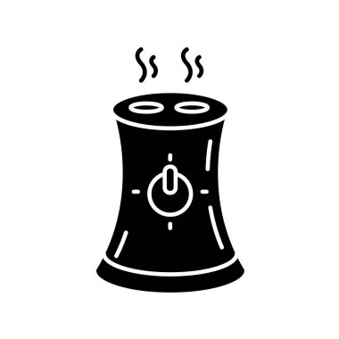 Hava temizleyici, ev aletleri siyah sembol. Taşınabilir hava nemlendirici, yerli elektrik cihazı, nem düzenleyici ekipmanlar. Beyaz uzayda siluet sembolü. Vektör izole illüstrasyonu