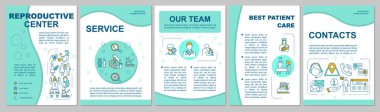 Üreme merkezi broşürü. Klinik hizmetleri ve bağlantıları. Broşür, broşür, broşür baskısı, doğrusal simgelerle kaplama tasarımı. Dergiler için vektör planları, yıllık raporlar, reklam posterleri