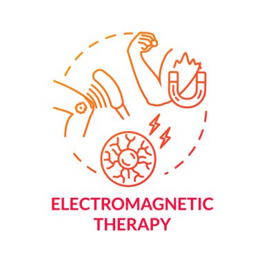 Elektromanyetik terapi konsepti ikonu. Alternatif tıp fikri ince çizgi çizimi. Sahte bilimsel mıknatıs ve radyo dalgaları tedavisi. Vektör izole edilmiş ana hatlı Rgb renk çizimi