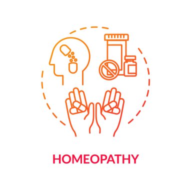 Homeopati konsept ikonu. Alternatif tıp, tamamlayıcı terapi fikri ince çizgi çizimi. Homoeopati, sahte bilimsel tedaviler. Vektör izole edilmiş RGB renk çizimi