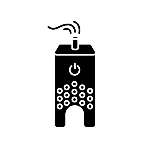 超音波加湿器黒グリフアイコン ホームイオナイザー サイレントモードデバイス 水蒸発器 喘息予防と医療機器 白い空間にシルエットのシンボル ベクトル分離図 — ストックベクタ