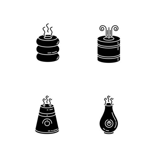 Turned Air Humidifiers Black Glyph Icons Set White Space Air — Stock Vector