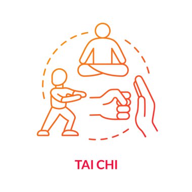 Tai Chi konsept ikonu. Geleneksel Çin dövüş sanatı fikri ince çizgi çizimi. Doğu pratiği, savunma eğitimi ve meditasyon teknikleri. Vektör izole edilmiş ana hatlı Rgb renk çizimi