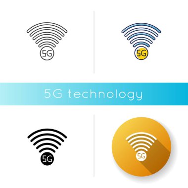 5G sinyal göstergesi simgesi. İnternet bağlantısı kalitesi. Cep telefonu şebekesi. Kablosuz teknoloji. Lineer siyah ve Rgb renk tarzları. İzole vektör çizimleri