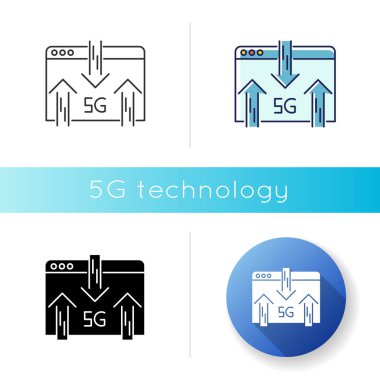 5g web tarayıcı simgesi. İnternet taraması. Kablosuz teknoloji. Hızlı bağlantı. Veri iletimi, değişim. Lineer siyah ve Rgb renk tarzları. İzole vektör çizimleri