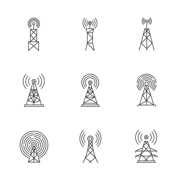 Torres Célula Antenas Pixel Conjunto Ícones Lineares Perfeitos Ligação Rápida —  Vetores de Stock