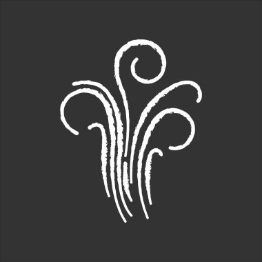 Siyah arkaplanda hava girdabı beyaz tebeşir simgesi. Soğuk taze rüzgar. Kasırga. Güzel koku, buharlaşma. Duman üfle, esinti. Serin rüzgarlı akıntı, duman. İzole edilmiş vektör karatahta çizimi