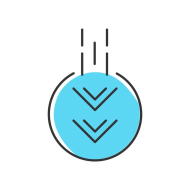 Mavi RGB renk simgesinde aşağı doğru hareket ediyor. Mobil uygulama sayfa tarama göstergesi. Web sitesi işaretçisi. Web imleci. Kaydırma düğmesi. İki ok ucu yuvarlak. İzole vektör illüstrasyonu