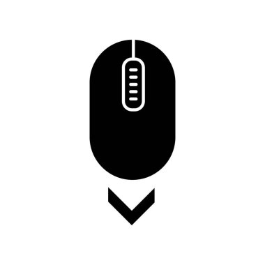 Fare siyah kabartma simgesini aşağı kaydır. İnternet sayfası tarama ve kaydırma. Web sitesi işaretçisi. Düğmeleri ve tekerleği olan bilgisayar faresi. Beyaz uzayda siluet sembolü. Vektör izole illüstrasyonu