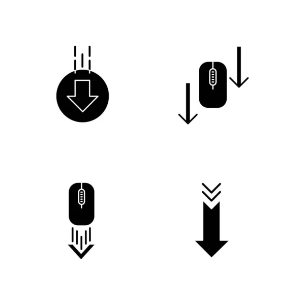 Computermaus Und Pfeilspitzen Schwarze Glyphen Symbole Auf Weißem Raum Scrollen — Stockvektor