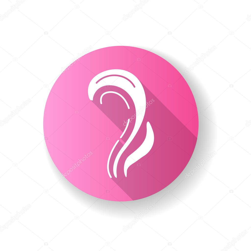 Bad smell pink flat design long shadow glyph icon. Perfume scent. Toxic gas, stench. Fragrance curves. Dirty air, emission. Smoke stream, fume swirls, evaporation. Silhouette RGB color illustration