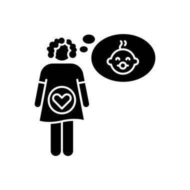 Hamilelik simgesi gibi hissediyorum. Yumurtlamanın erken belirtileri. Annelik hissi. Müstakbel anne. Genç anne çocuğunu düşünüyor. Beyaz uzayda siluet sembolü. Vektör izole illüstrasyonu