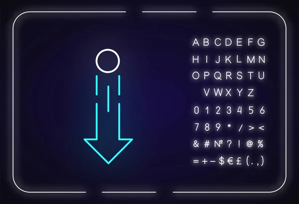 Flèche Vers Bas Cercle Néon Icône Lumière Geste Défilement Vertical — Image vectorielle