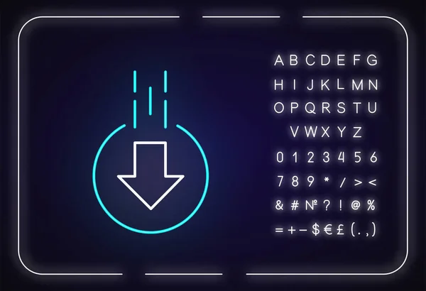 在圆形霓虹灯图标中向下箭头 箭头呈圆形移动 转下按钮 外发光的效果 用字母 数字和符号签名 矢量隔离Rgb彩色图像 — 图库矢量图片