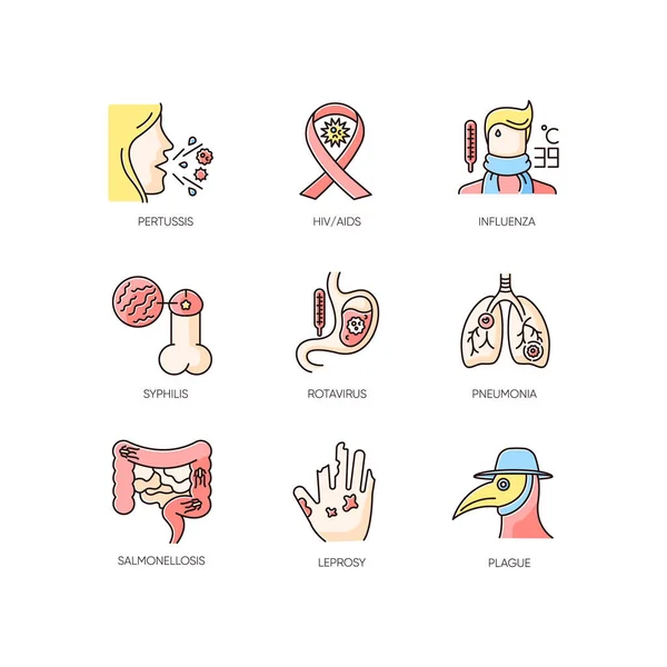 Infectious Illnesses Rgb Color Icons Set Various Bacterial Infections Contagious — Stock Vector