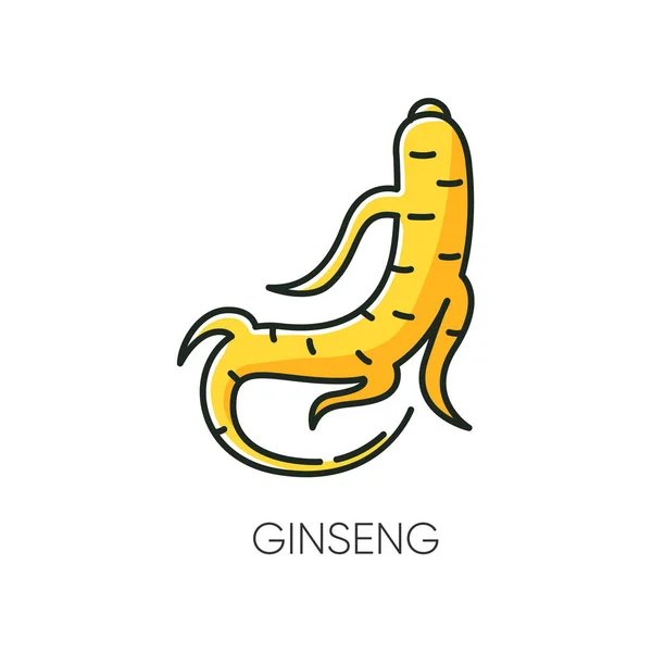 Ginseng Rgb Kleurenpictogram Kruidenwortel Genezende Component Voor Littekens Acne Chinese — Stockvector